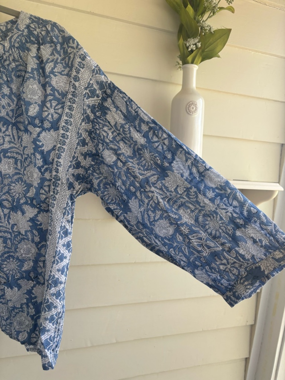 Pure Jill Hand Block Printed Foral 3/4 Sleeve Cotton Top Size Large NWT - Picture 7 of 14